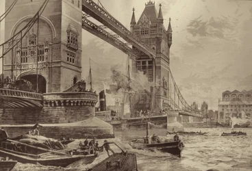 The Tower Bridge, to be Erected Over the Thames: Foundation Stone Laid by the Prince of Wales on Monday Last